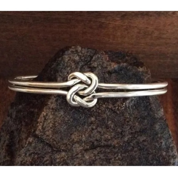 Knot Sterling Silver Bangle Cuff Bracelet, Elegant Matching Ring Set - Picture 15 of 15